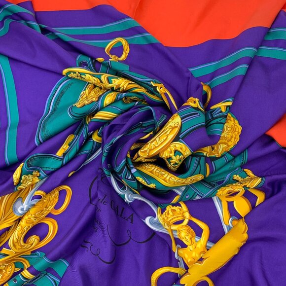 Hermès Made In France Brides De Gala 100% Silk Scarf Purple/Orange